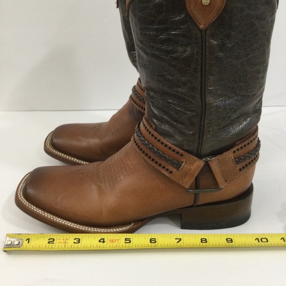 Quincy Cowgirl Cowboy Western Boho Brown Braided Buckle Square Toe Boots - Picture 14 of 15